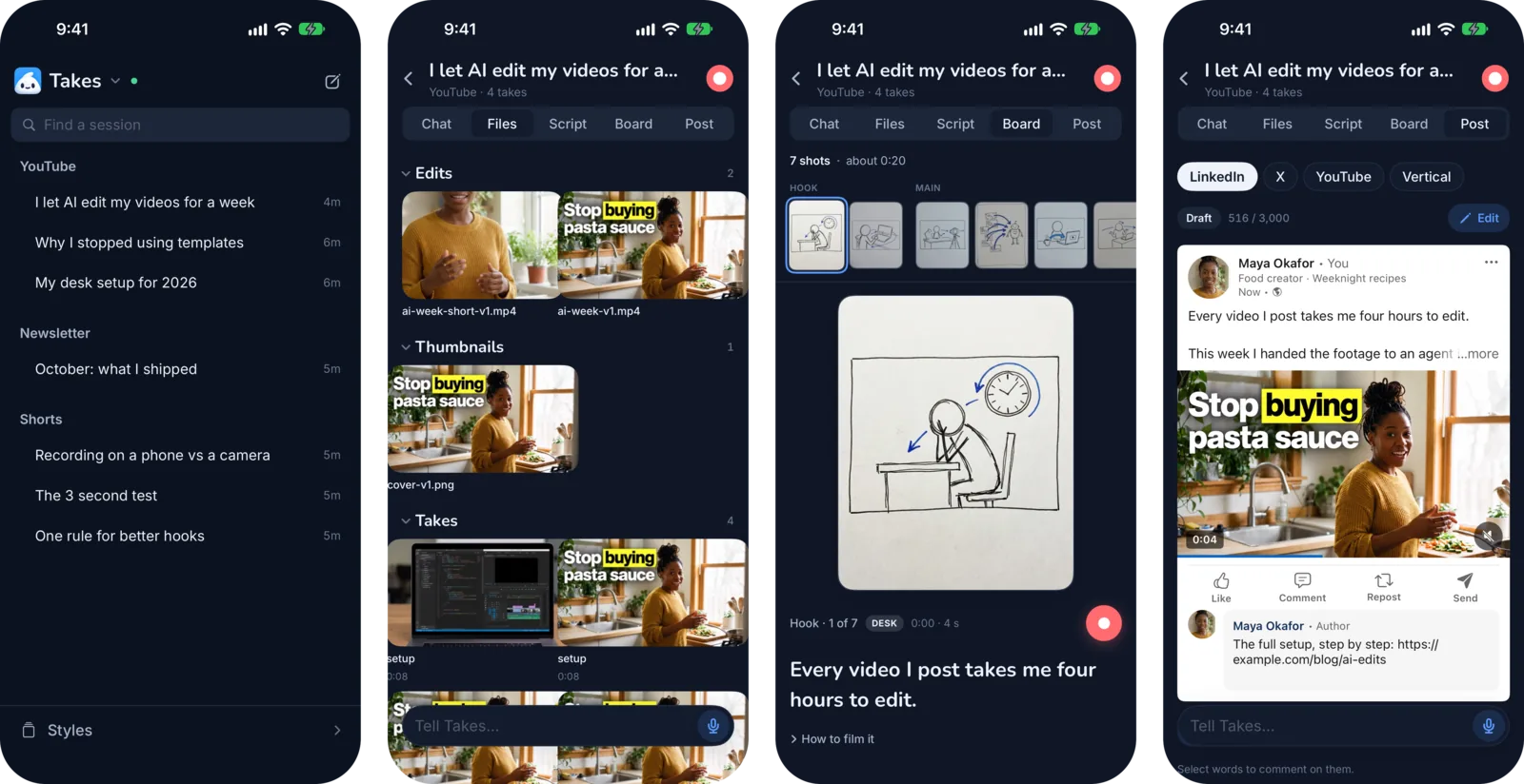 Takes on iPhone: videos, files, storyboard and post