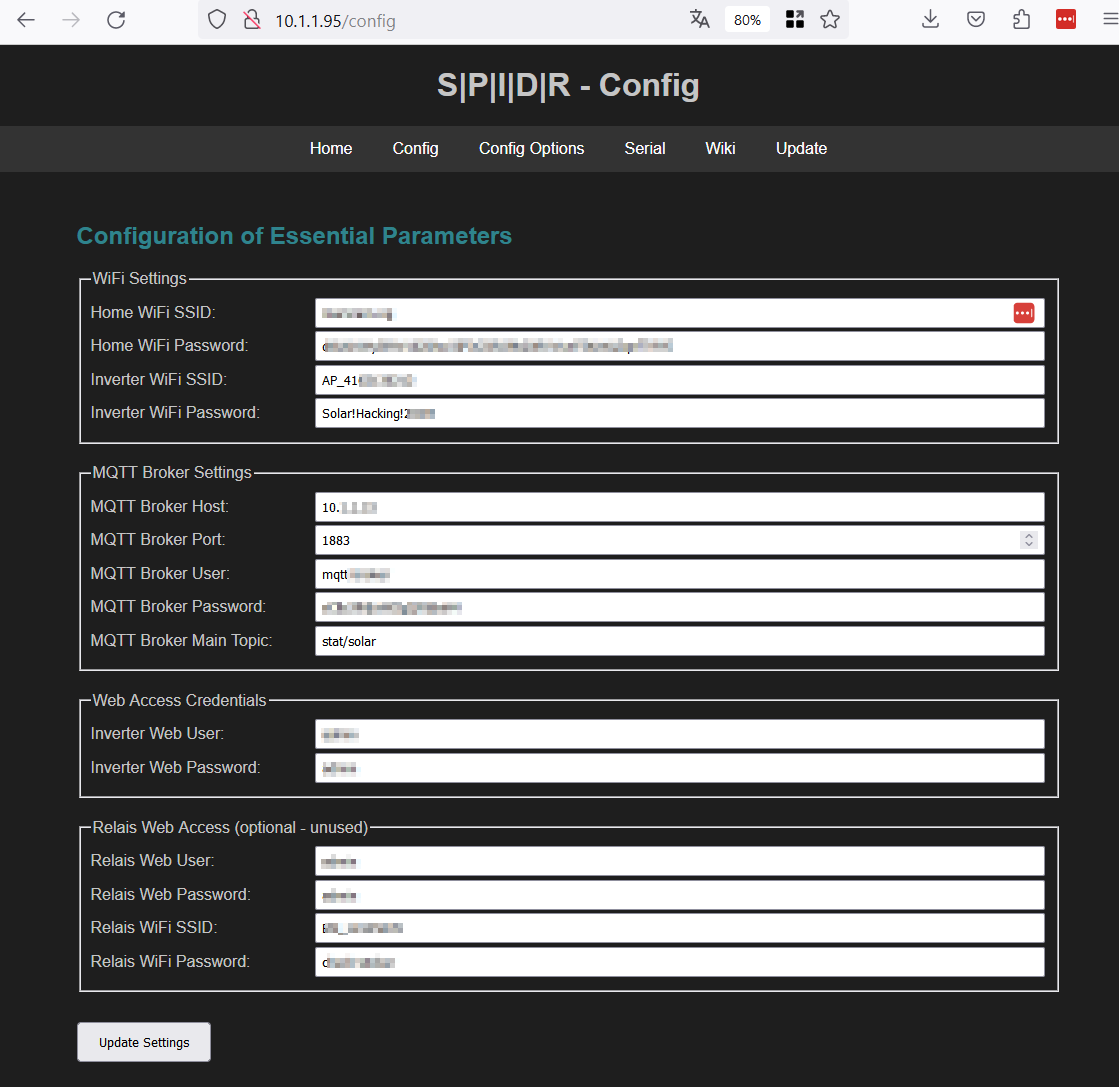 Configuration of SPIDR via the Webserver