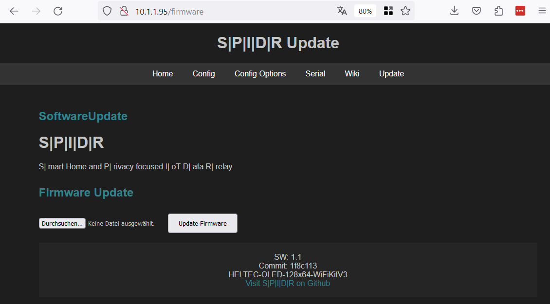 Configuration of SPIDR via the Webserver