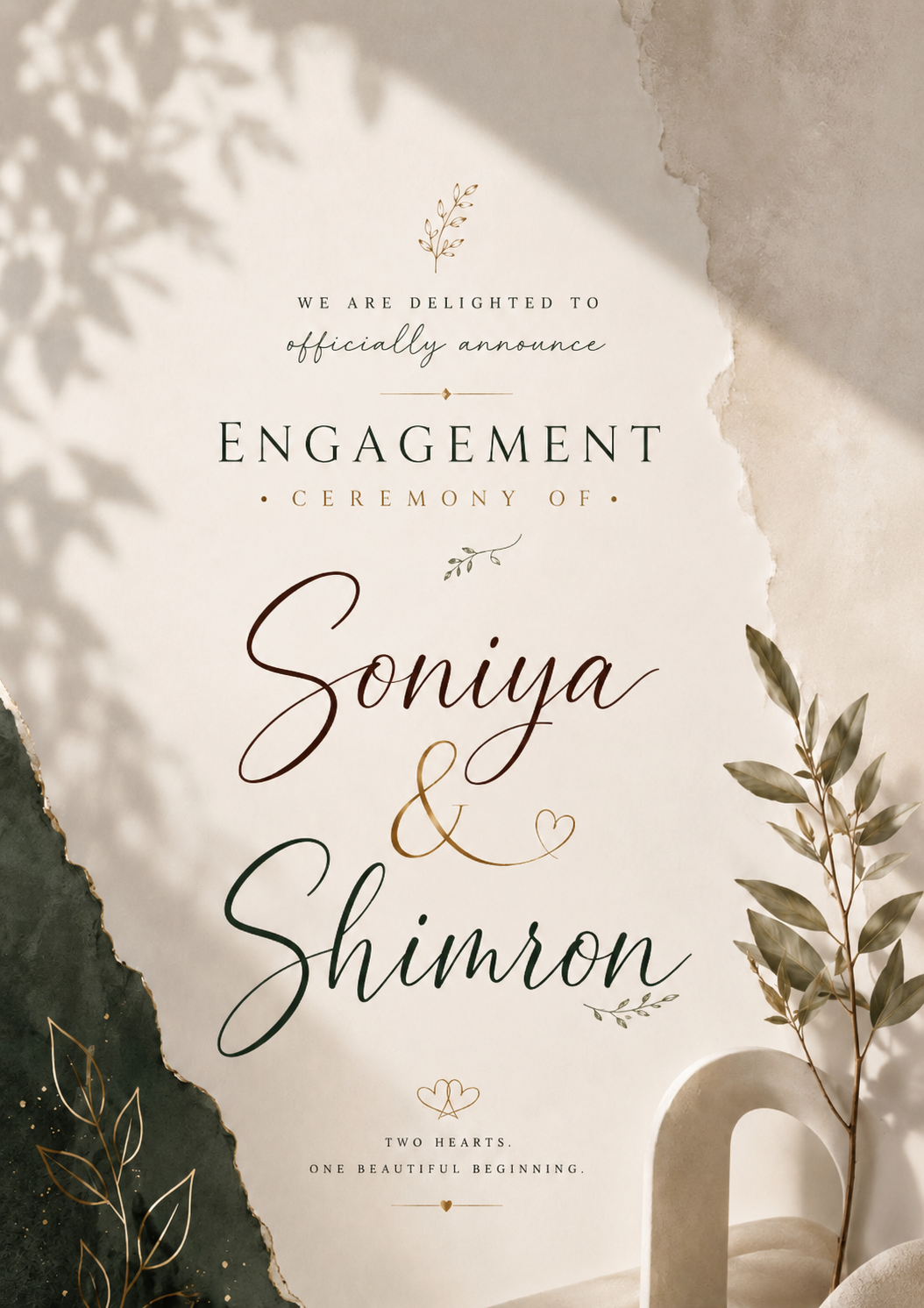 Soniya and Shimron engagement invitation portrait