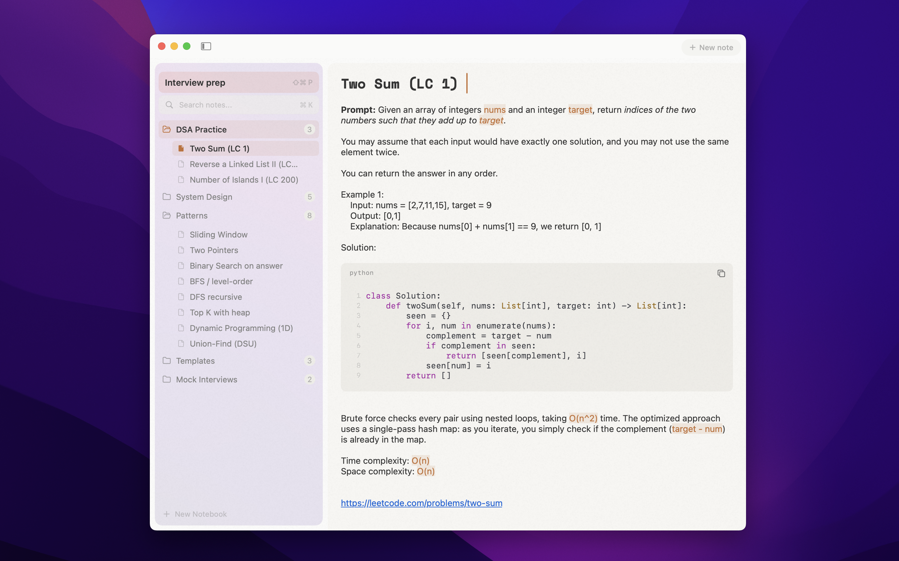 Rook editor with the Two Sum interview problem and Python solution