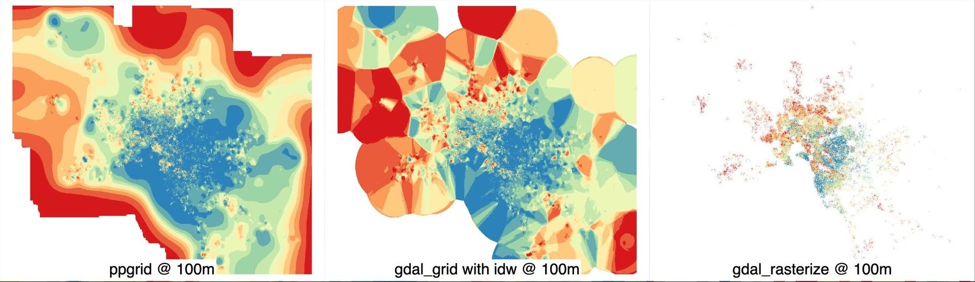 ppgrid vs gdal_grid (IDW) vs gdal_rasterize