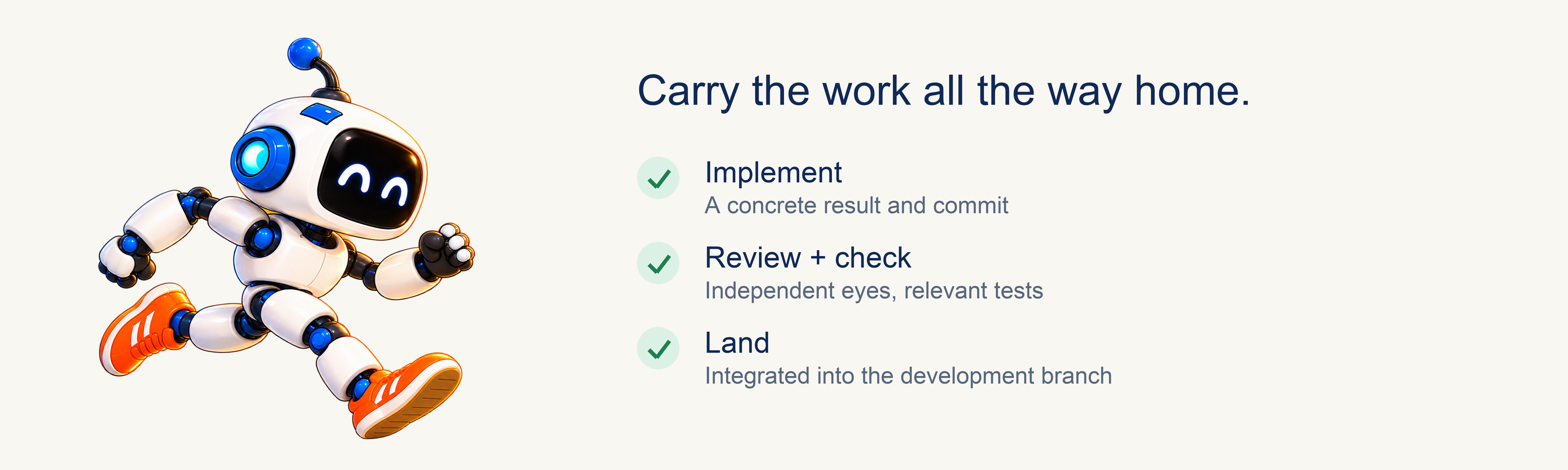 White carries the task through implementation, independent review, checks, and landing.