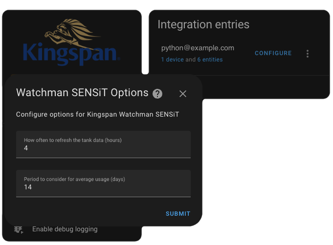 Configuration options for SENSiT integration