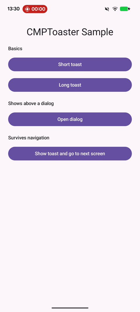 CMPToaster sample on Android