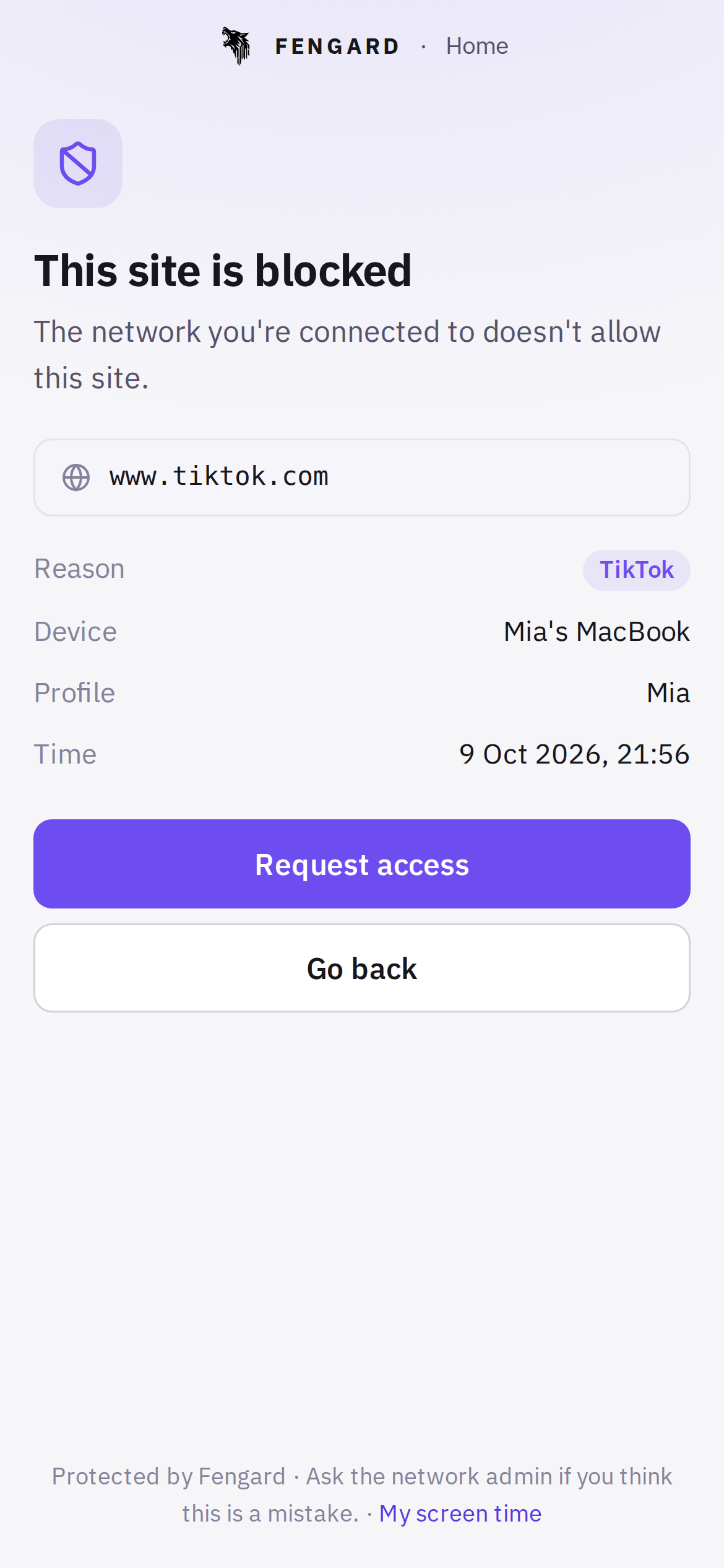 Block page on a phone