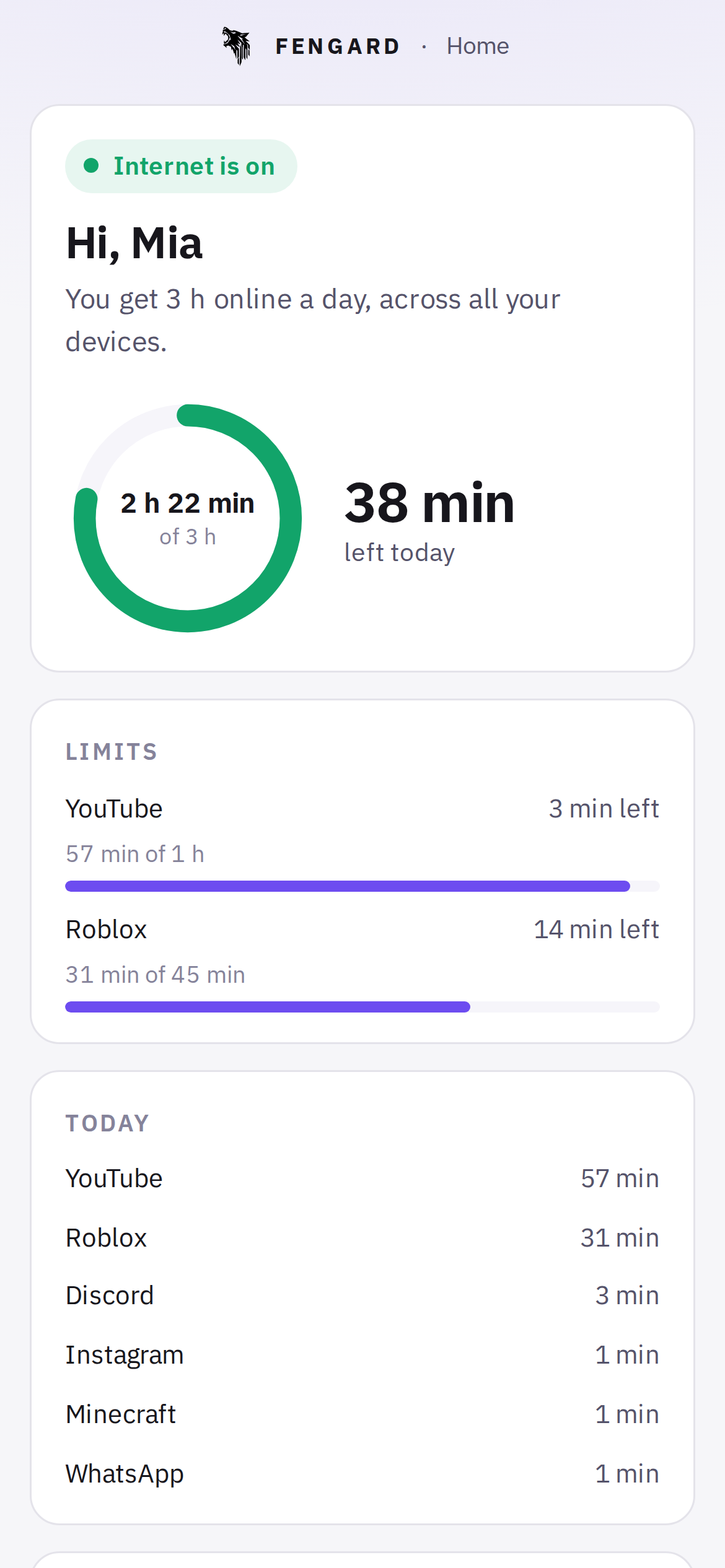 My time page on a phone
