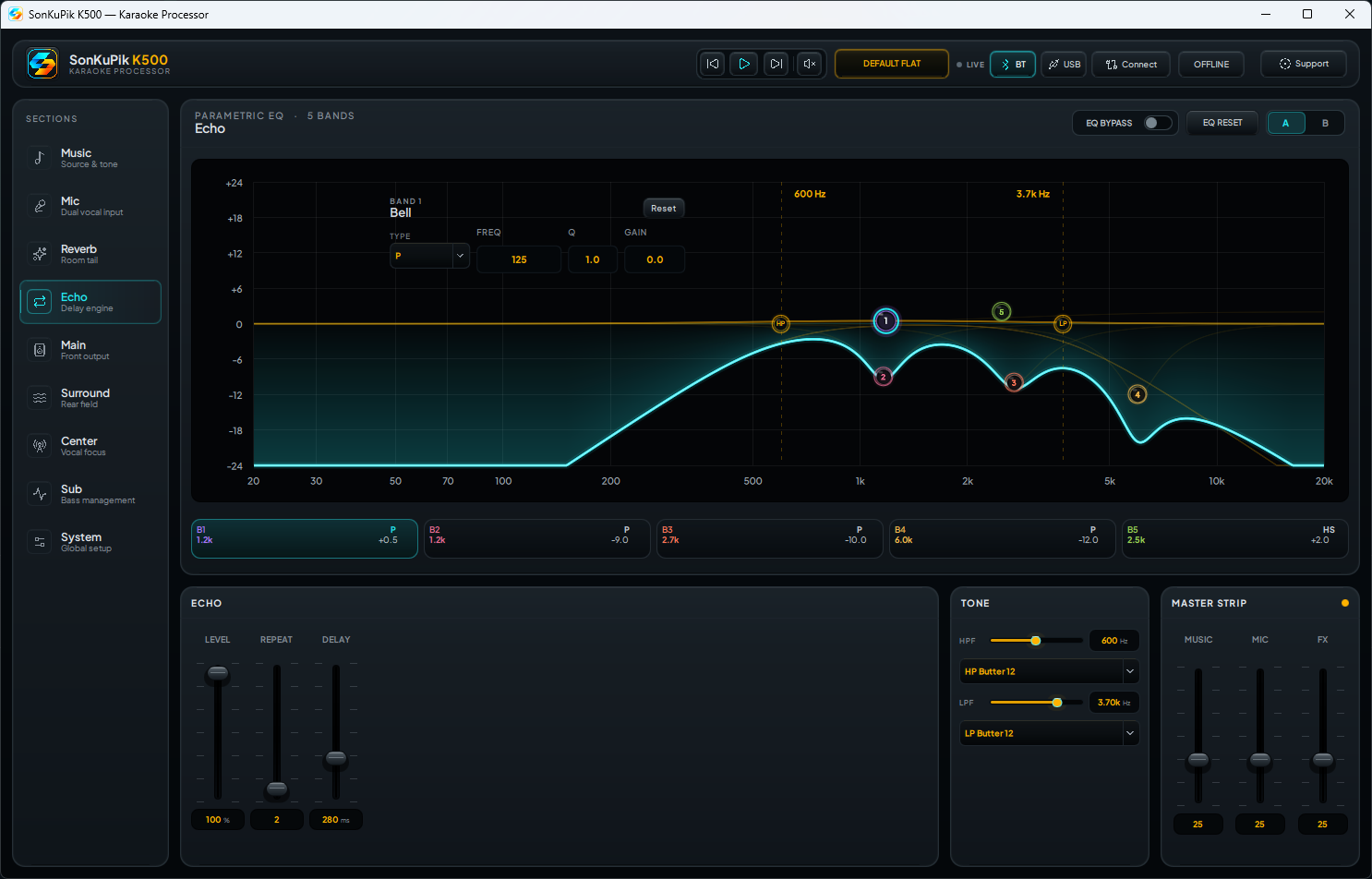 Vocal echo delay section