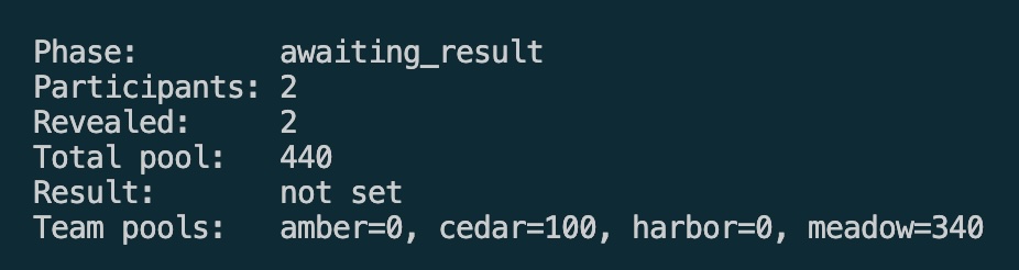 CLI Show market state: Phase: awaiting_result