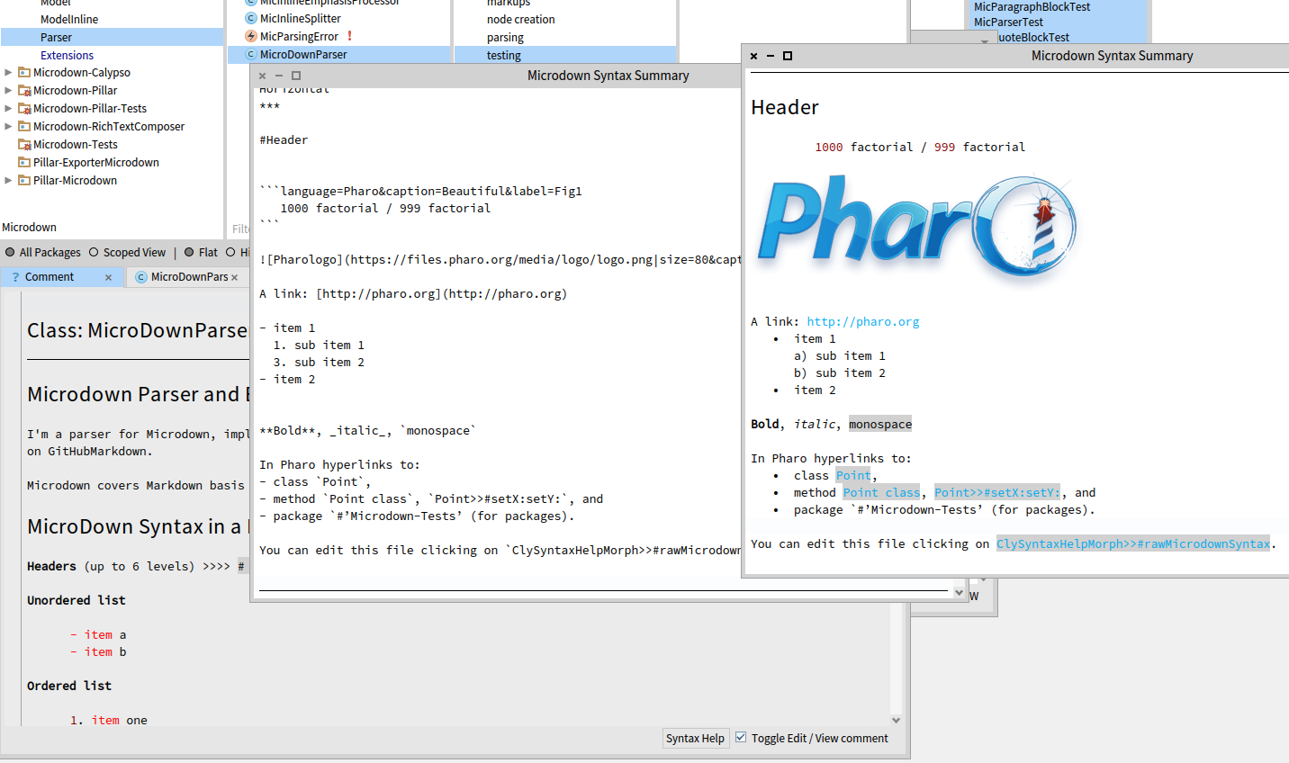 Microdown within the Pharo IDE.