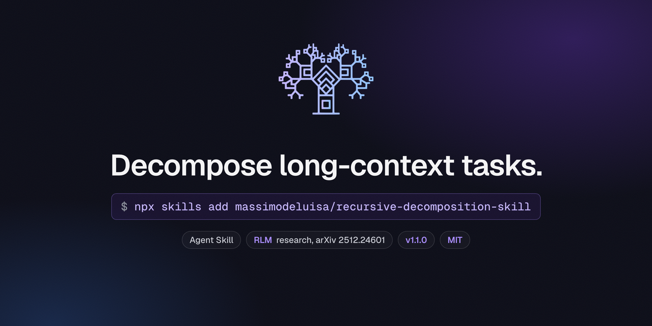 Recursive Decomposition Skill: decompose long-context tasks, keep the context small