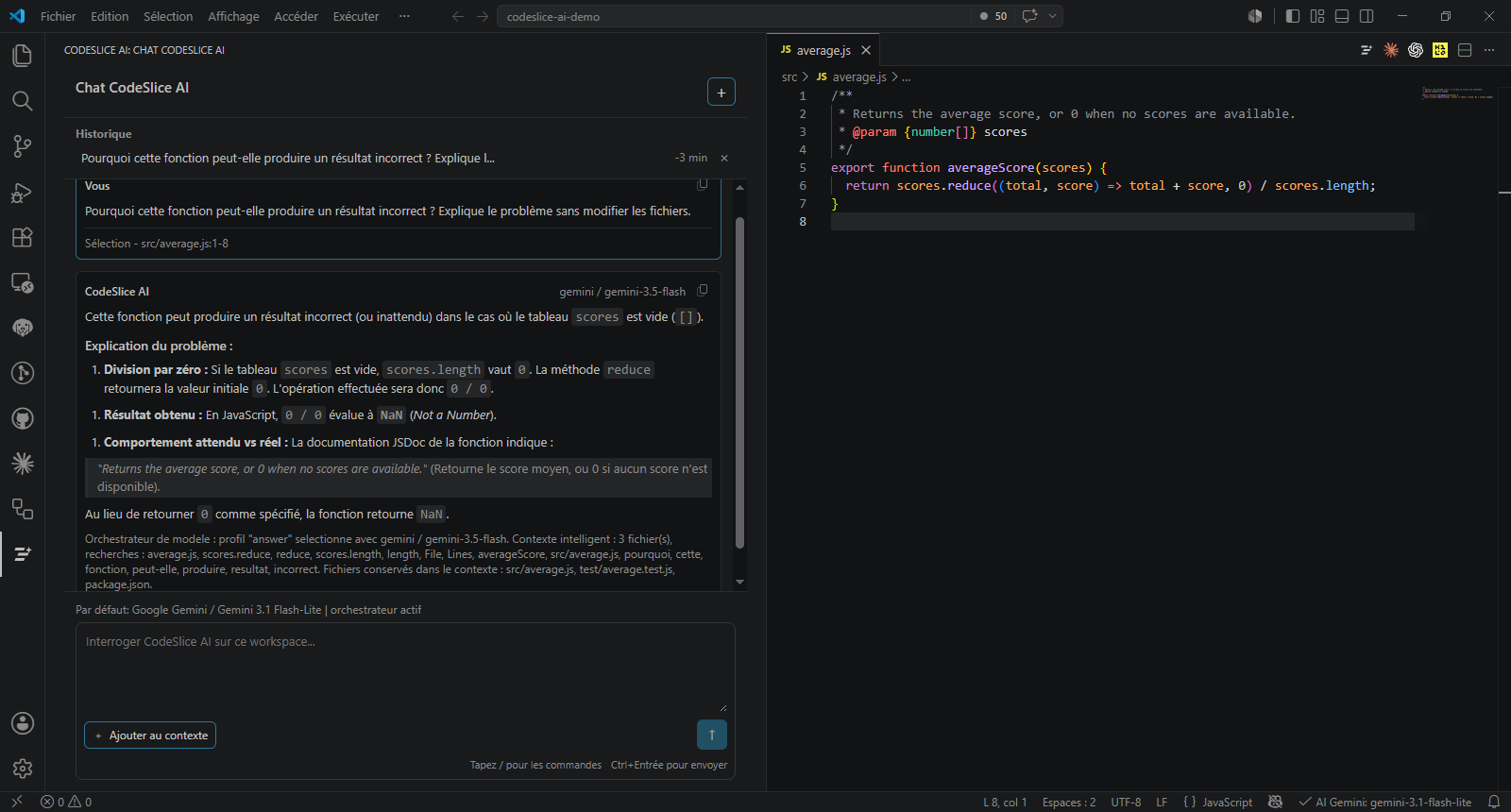 CodeSlice AI chat with project context