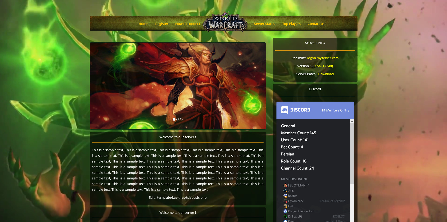 Kael'thas Template Home Page Screenshot