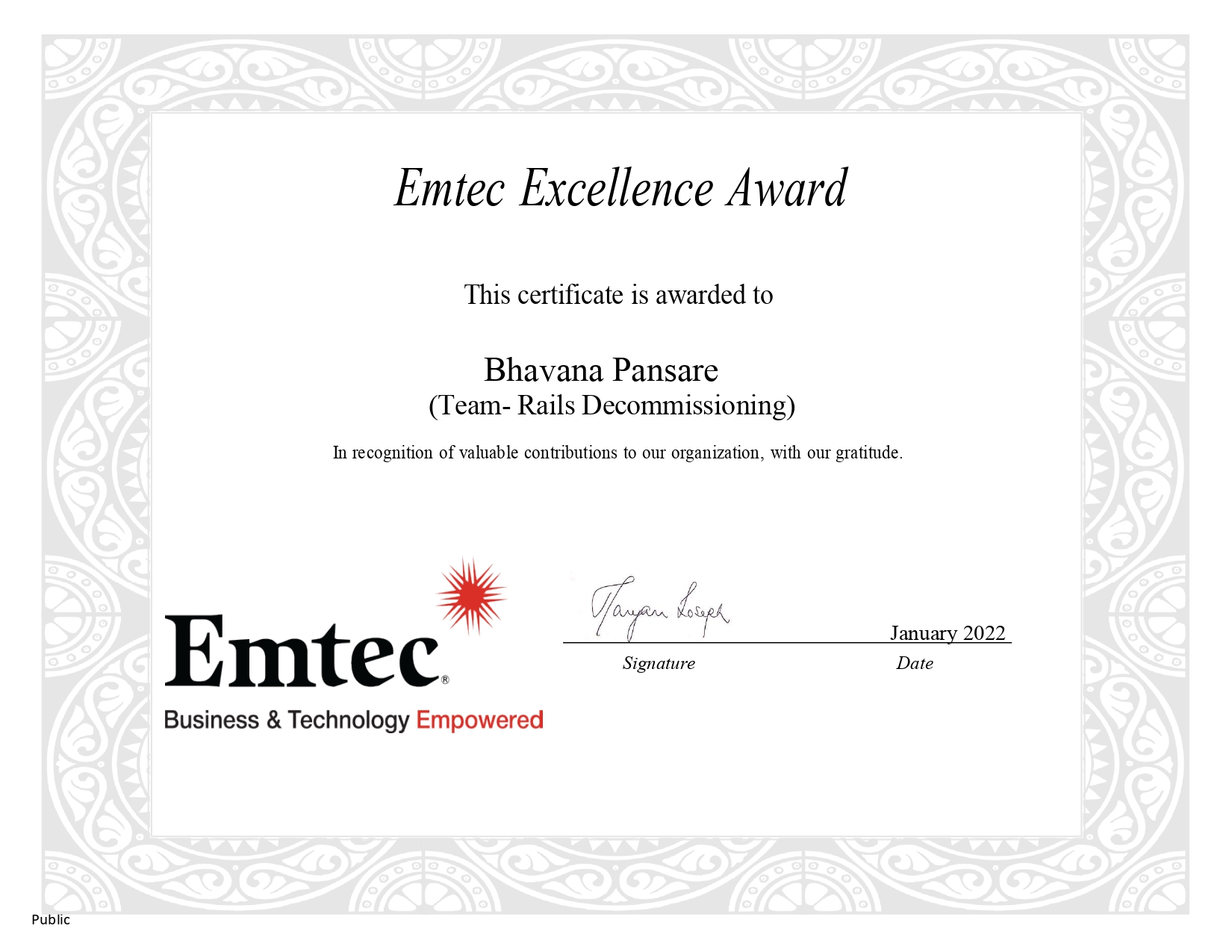 Emtec Excellence Award