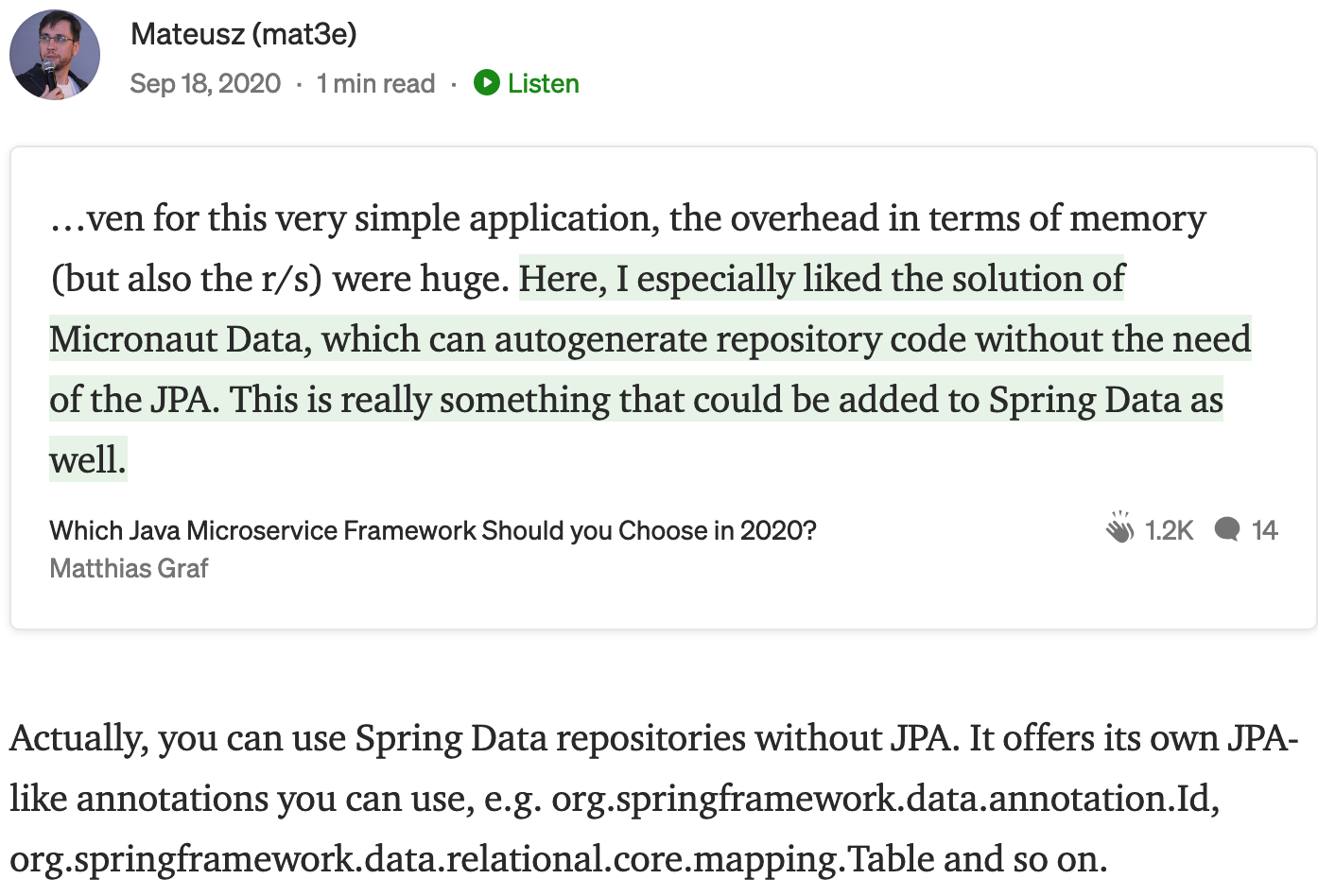 Spring Data JDBC comment