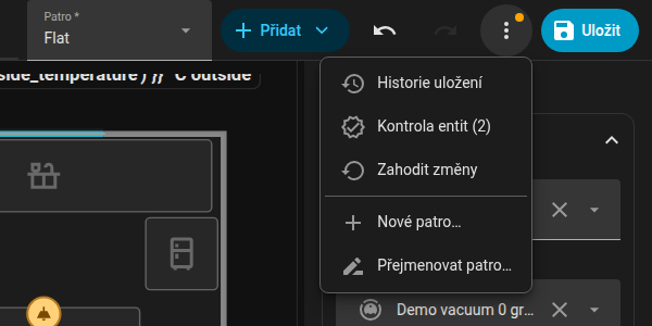Nabídka se třemi tečkami se správou pater a výběr patra