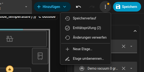 Das Drei-Punkte-Menü mit der Etagenverwaltung und die Etagenauswahl