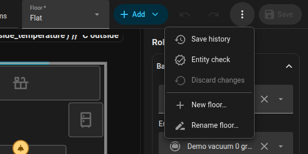 The three-dot menu with the floor management and the floor selector
