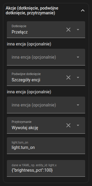 Akcje dotknięcia, podwójnego dotknięcia i przytrzymania w formularzu elementu