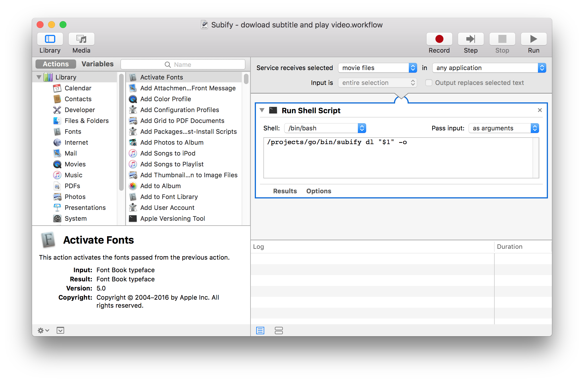 Subify in Automator