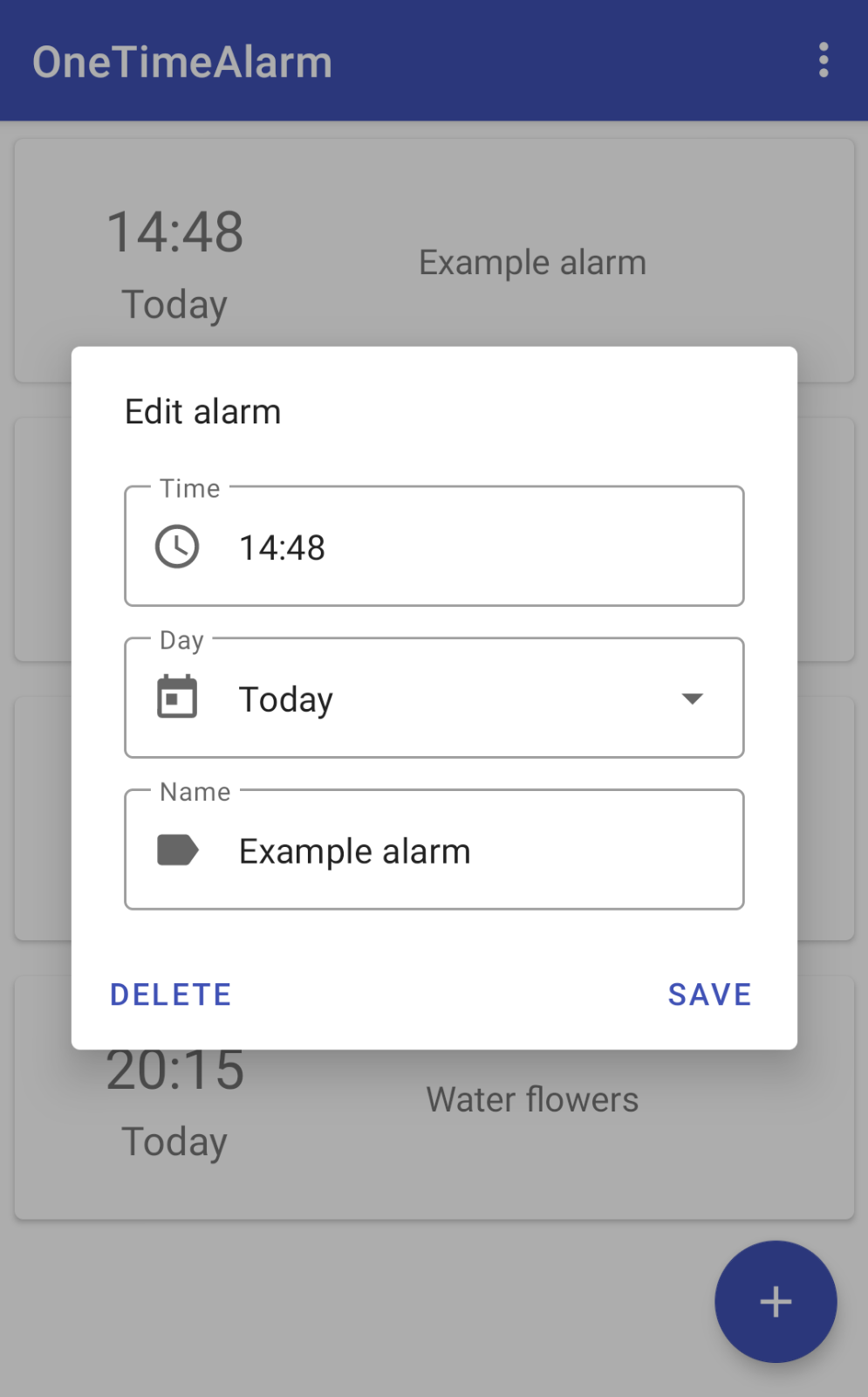 Edit alarm screen