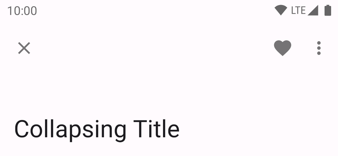 Large top app bar with light background and grey icons with the page title on
a new line below the icons
