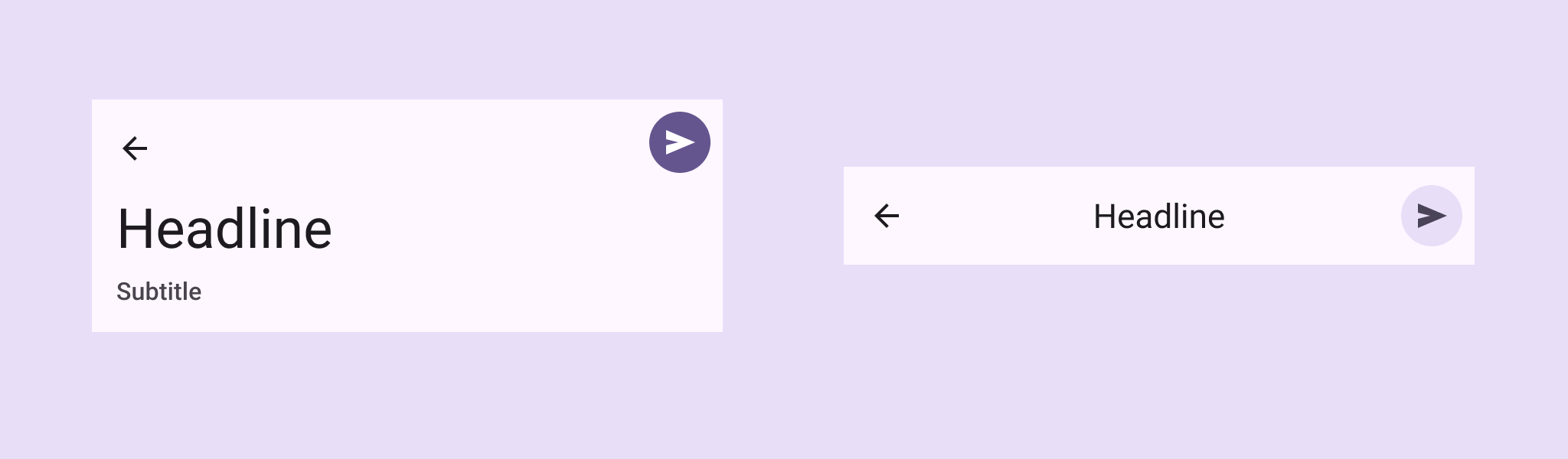 Top app bar with a filled action