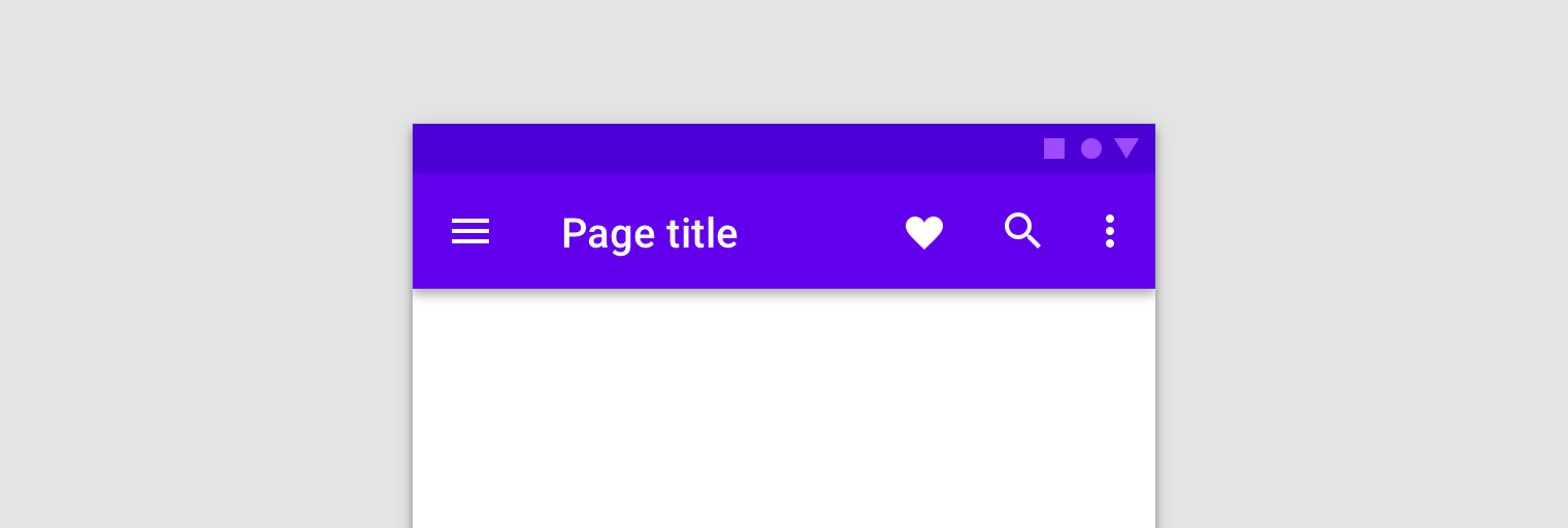 Regular app bar: purple background, white text and icons