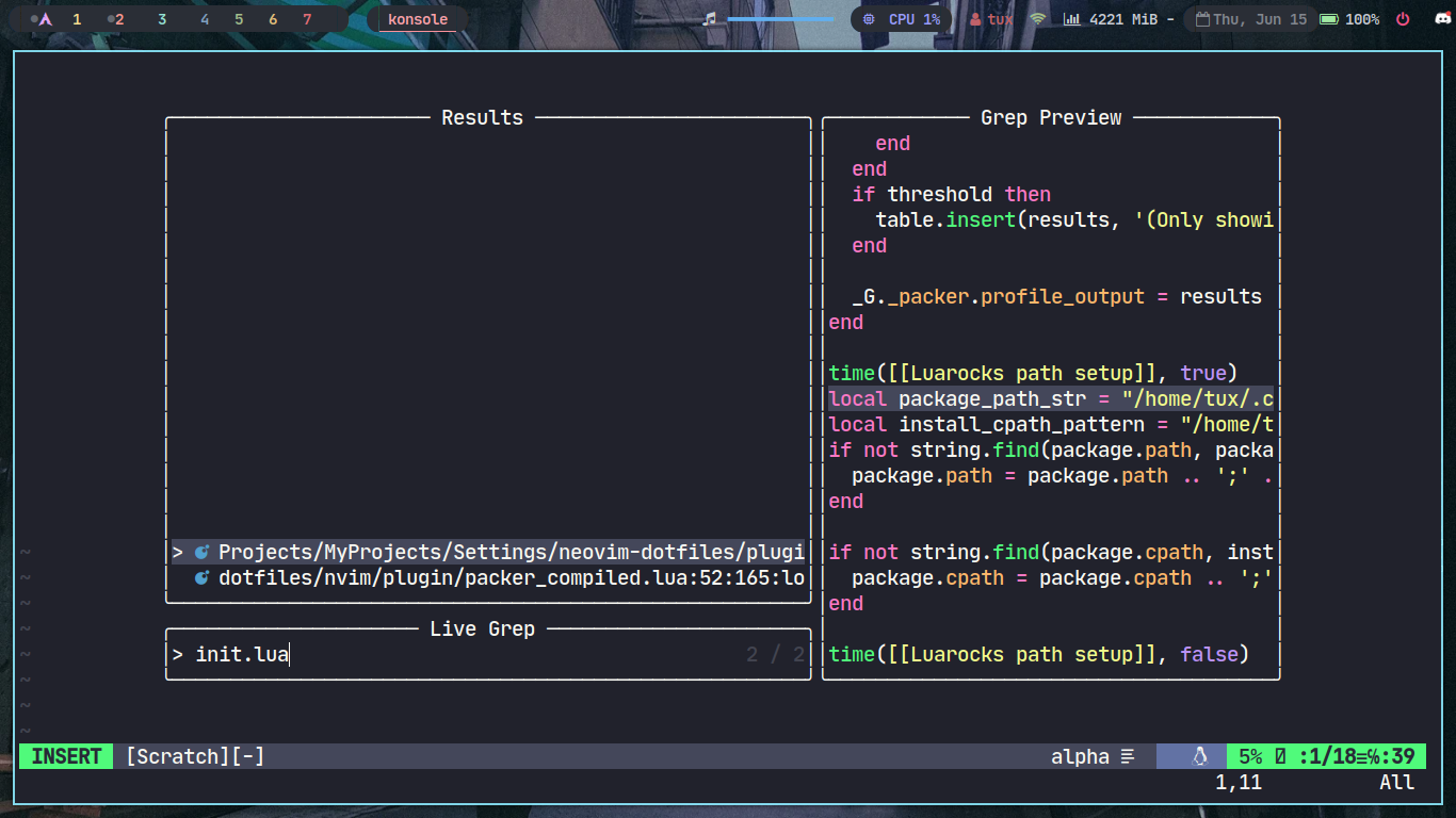 Screenshot Telescope find files neovim