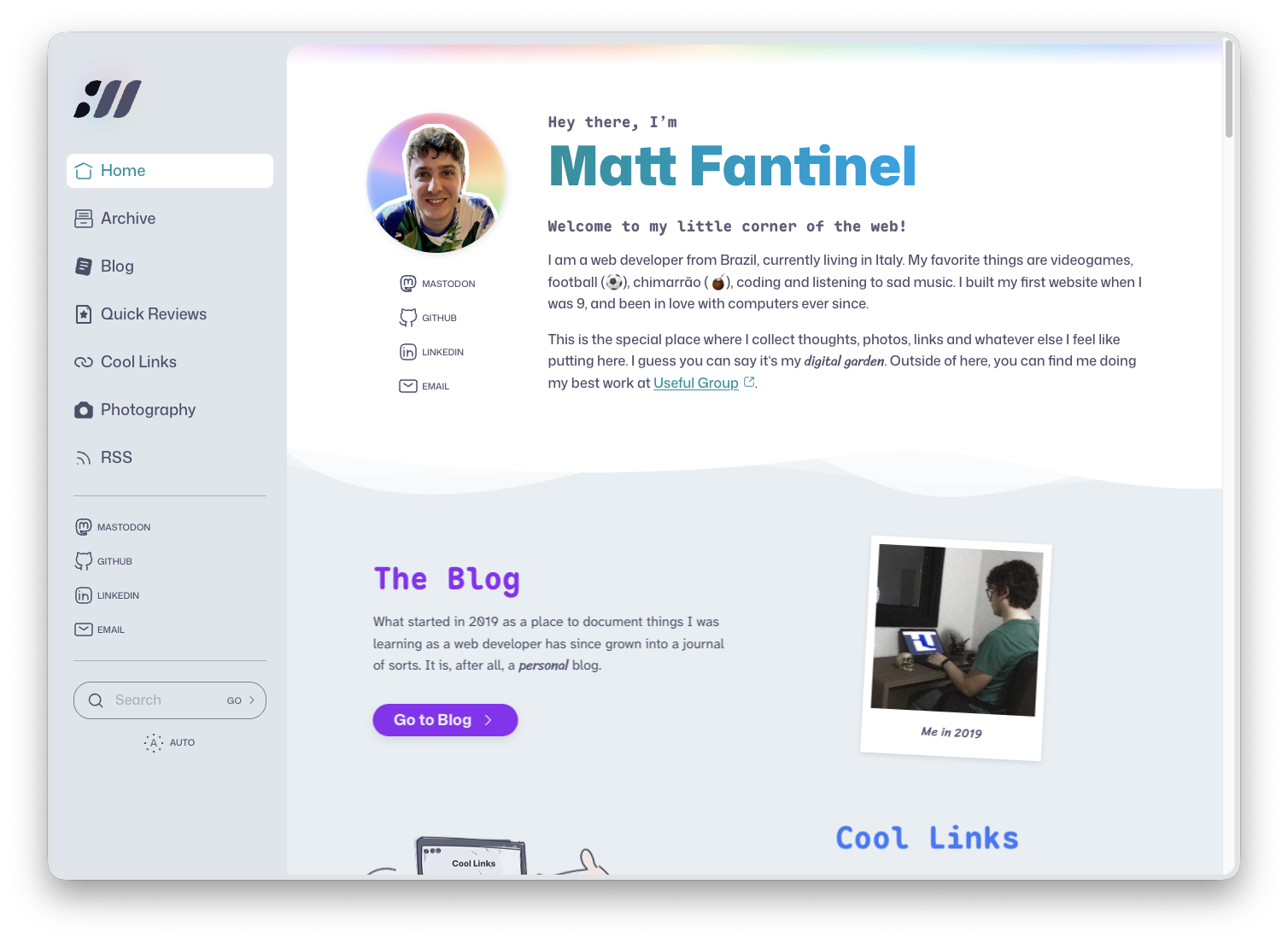 Screenshot of the website in dark mode
