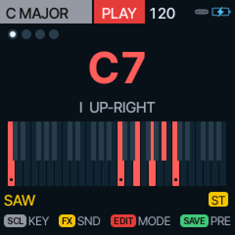 fm1-chord home screen showing a C7 chord