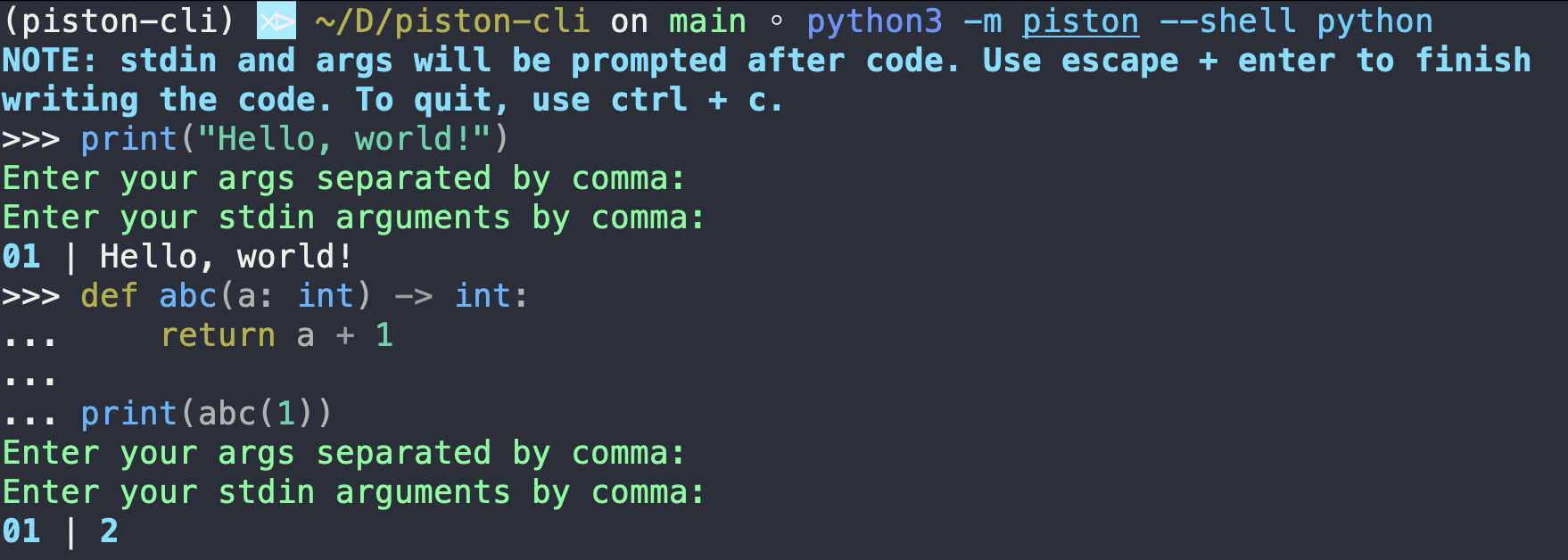 example shell usage