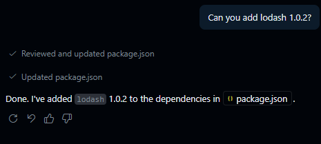 AI agent adding a package without safe-pkgs — no safety check performed