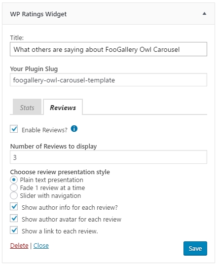 Widget Preview Stats Tab