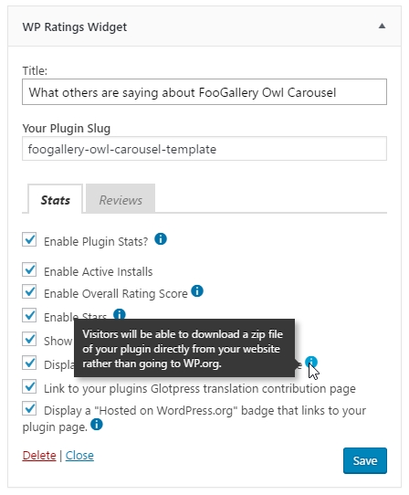 Widget Preview Stats Tab