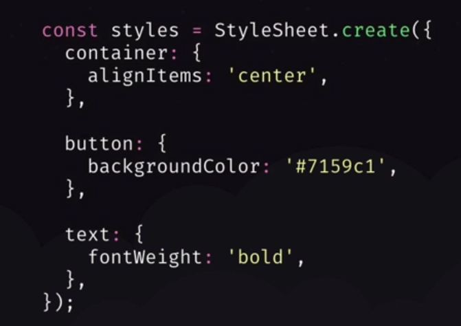 Sintaxe de Style do react native