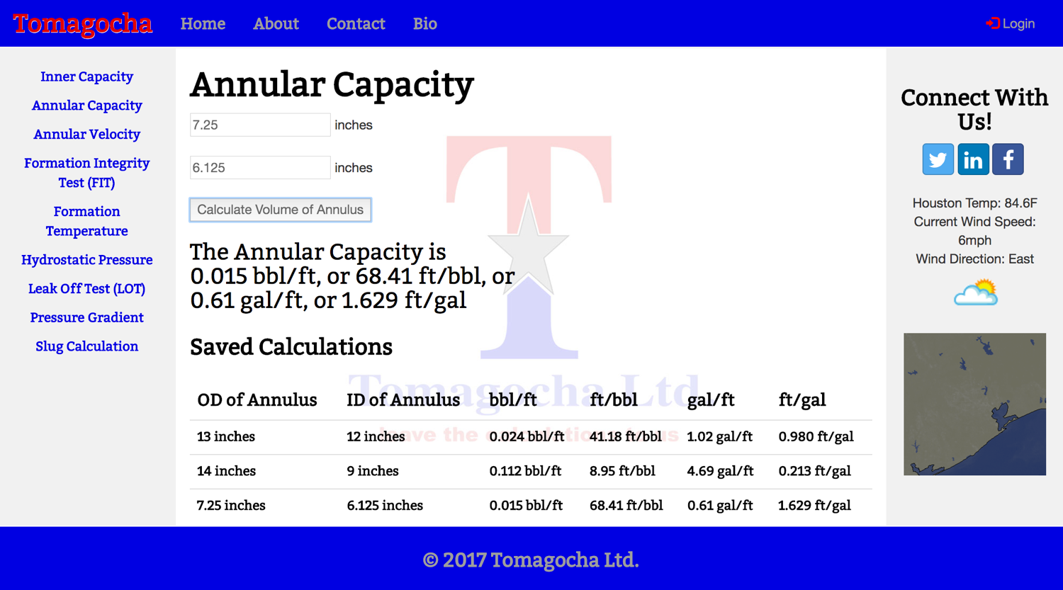 Screenshot of Oilfield Calculations UI