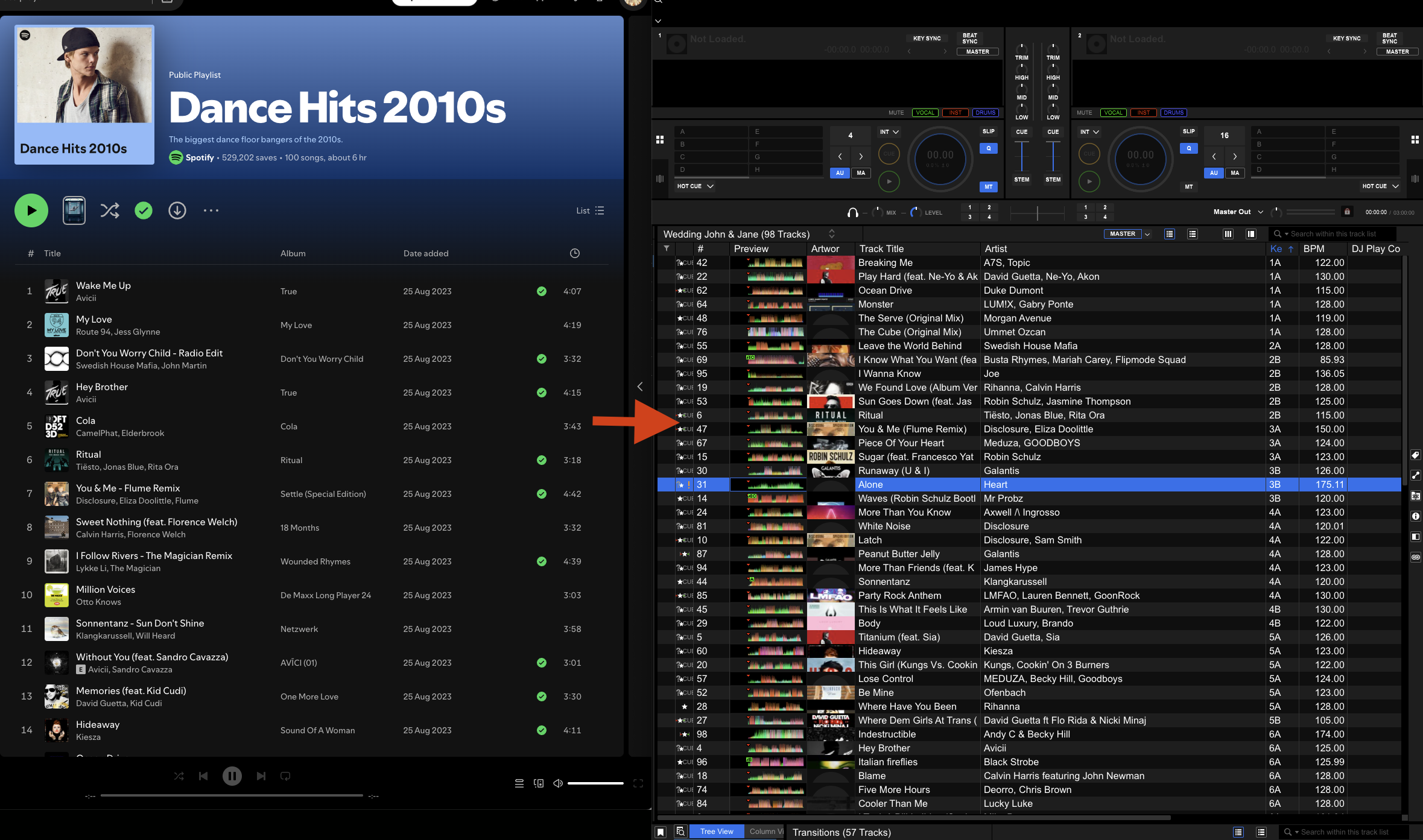 Spotify playlist matched to Rekordbox