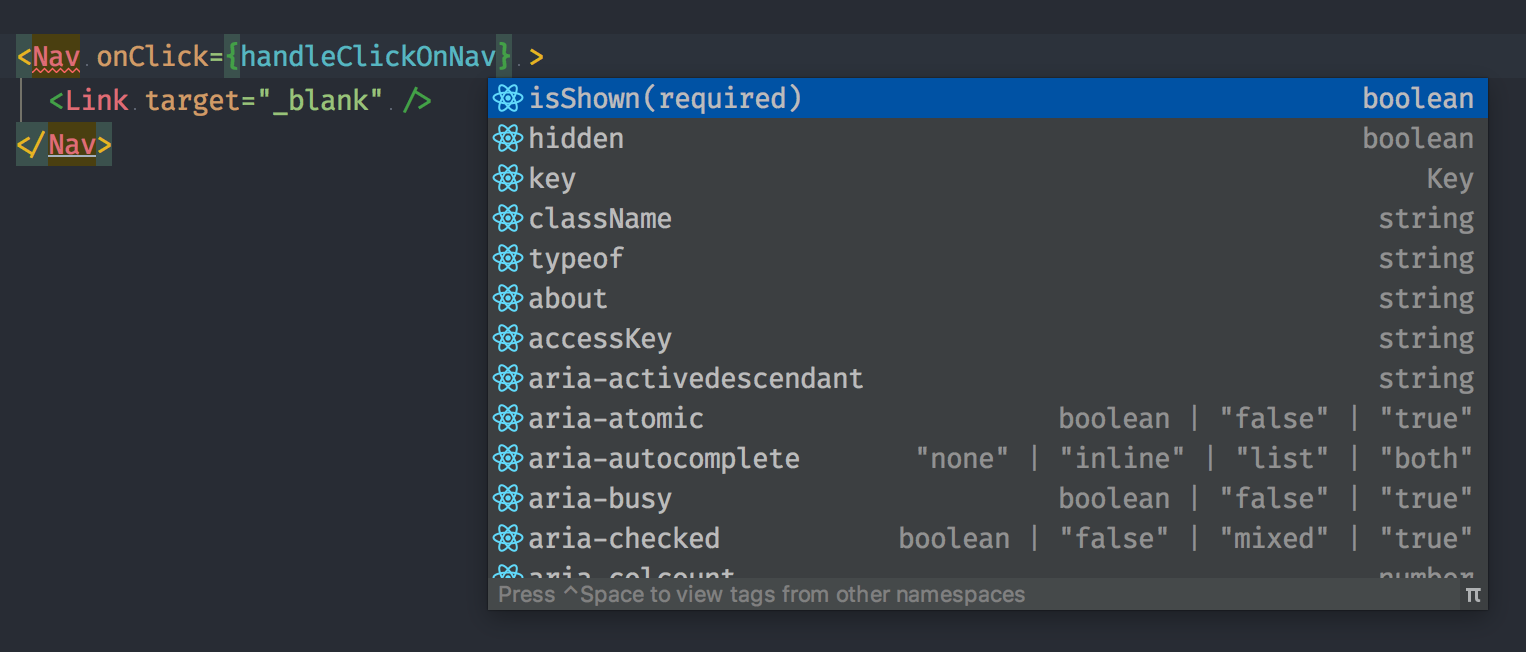 Typescript: Adding props: Autocompletion in JSX