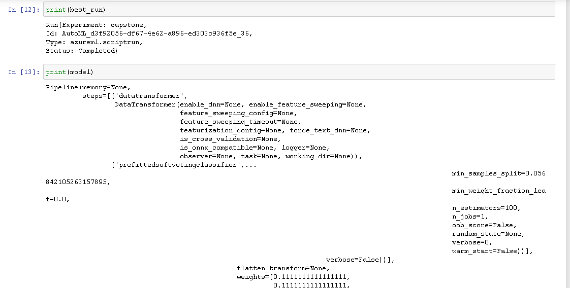 Showing run id and top of model data