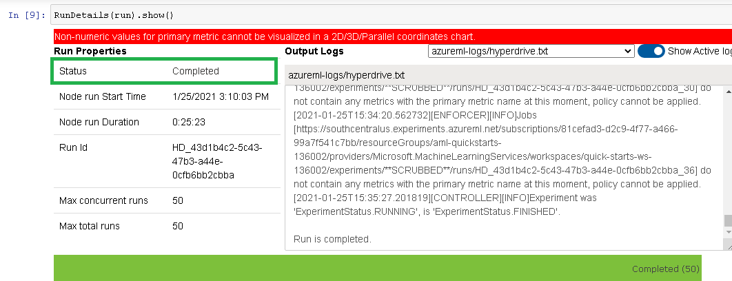 Run Details showing completed run