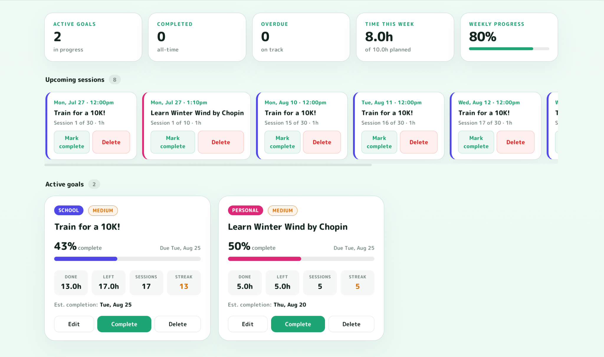 dayleap smart scheduling goals dashboard