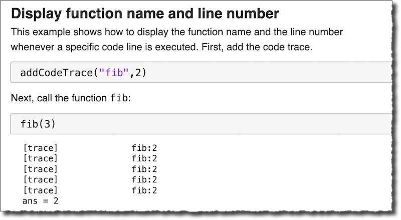 screen shot of displaying a function name and line number
