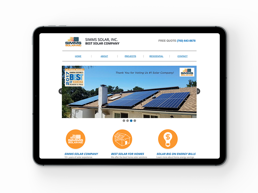 Beautiful display of a Solar Company Website Design on a tablet