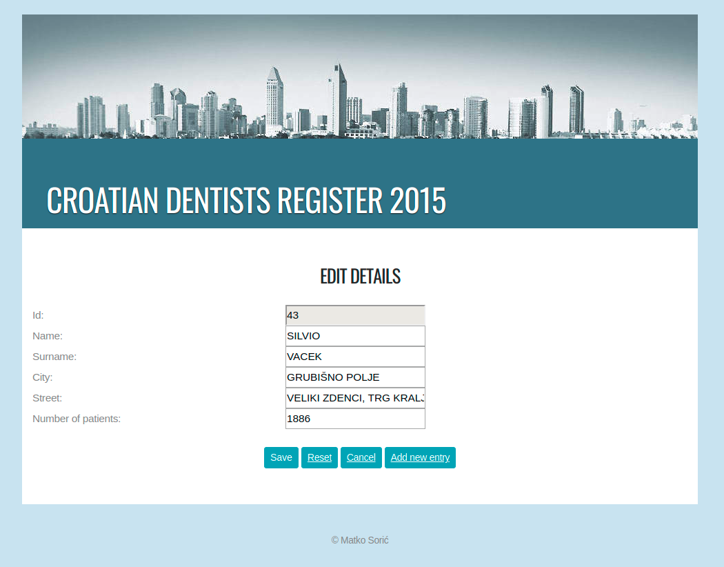 Croatian Dentists Register - Edit Details - Matko Soric