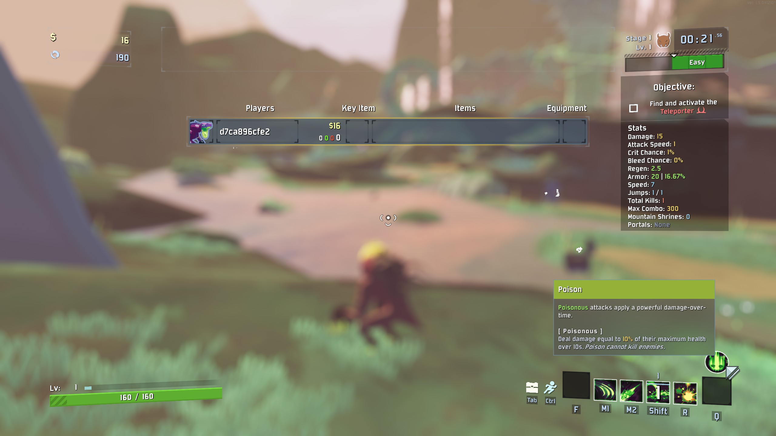 Acrid's passive above the equipment slot, with its tooltip open
