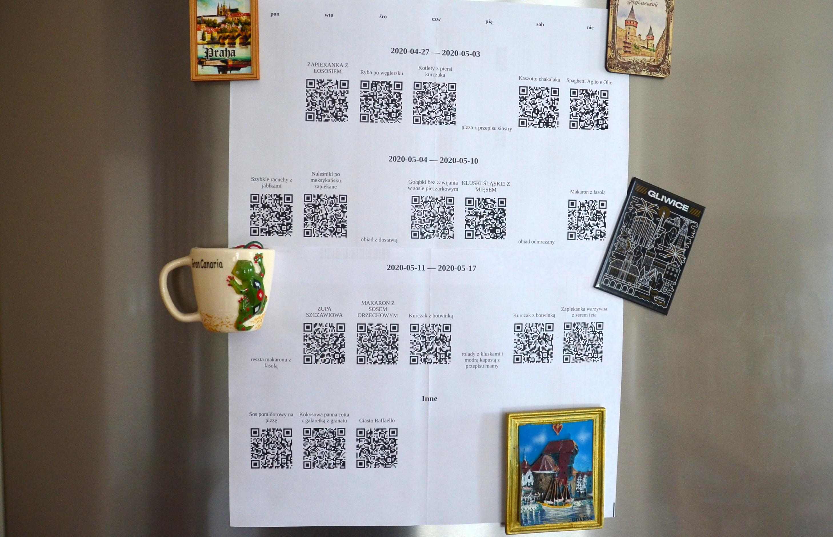 Lunch menu on fridge