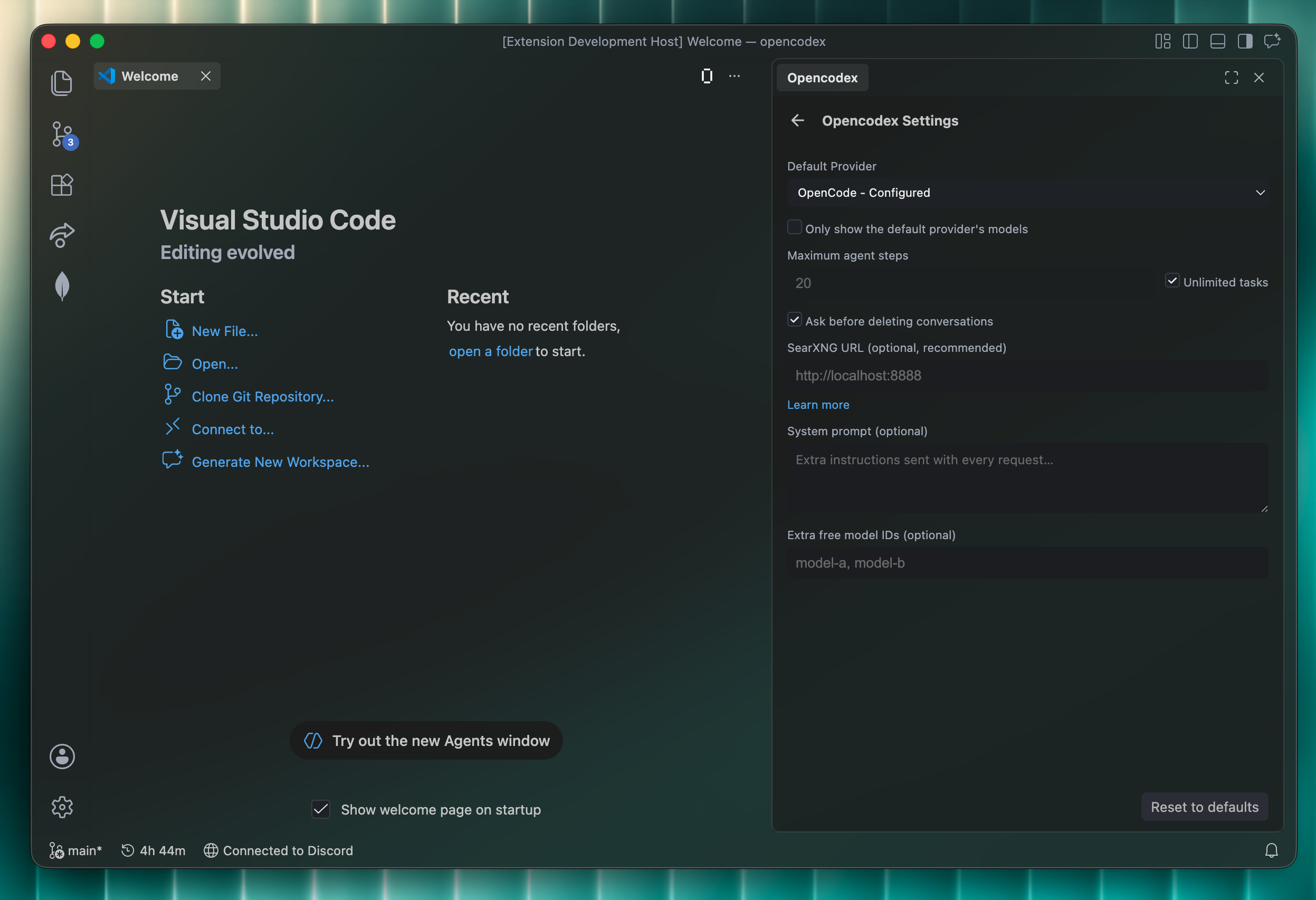 Opencodex provider and agent settings