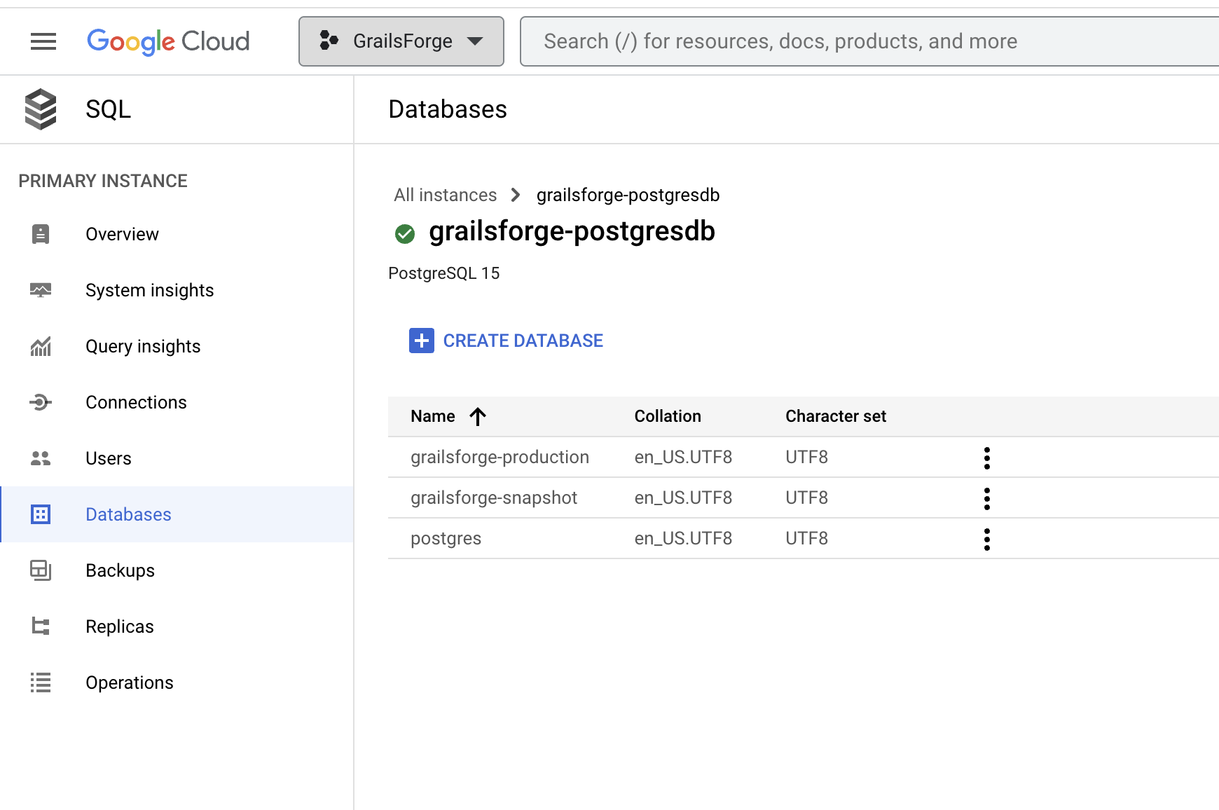 Cloud SQL Databases Screenshot