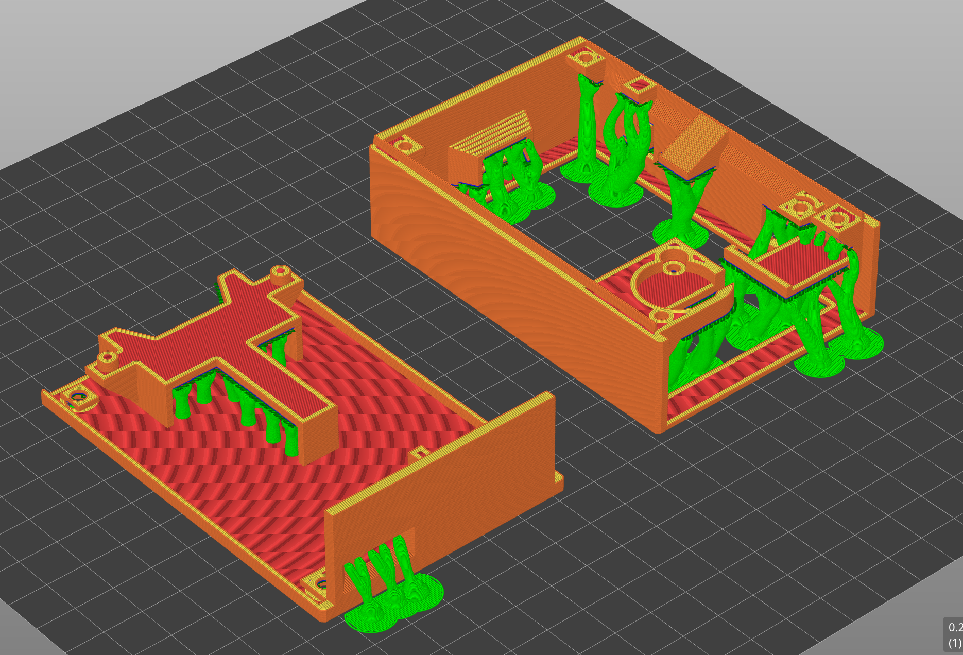 PrusaSlicer preview of the case print orientation